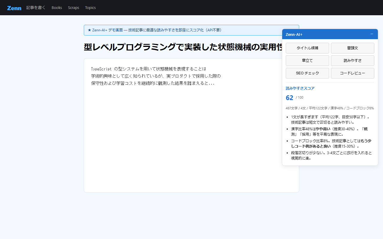 読みやすさ評価画面